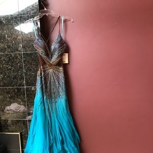 Teal and brown prom dress